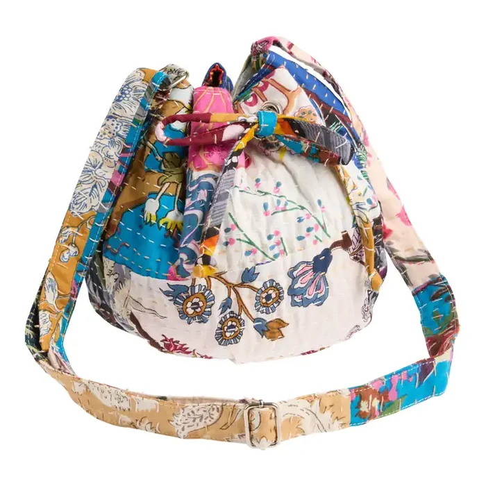 Multicolor Tropical Patchwork Kantha Upcycled Bucket Bag