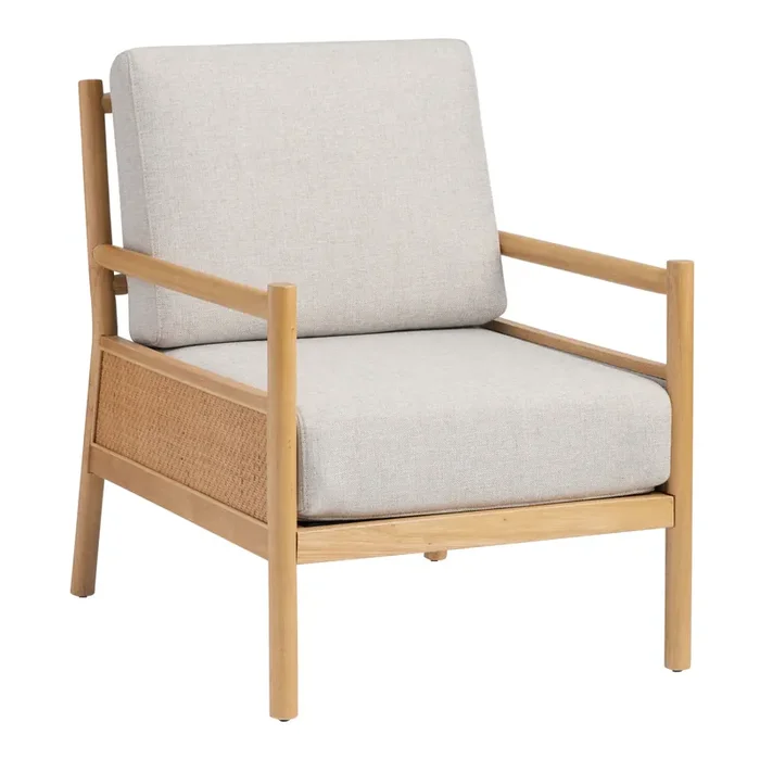 Murphy Natural Wood and Rattan Cane Upholstered Chair