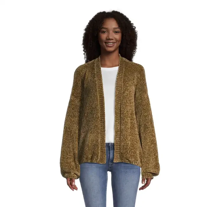 Mustard Ribbed Chenille Open Front Sweater