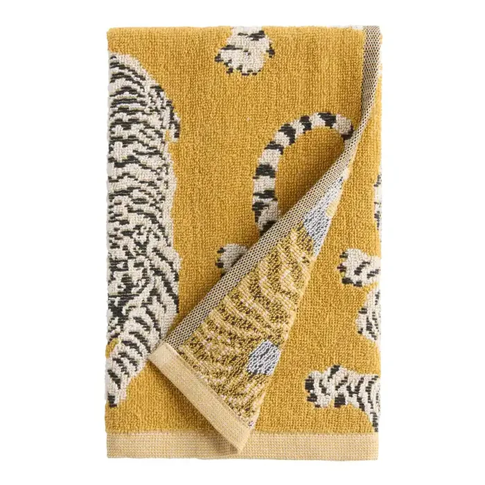 Mustard Sculpted Tigers Terry Cloth Hand Towel