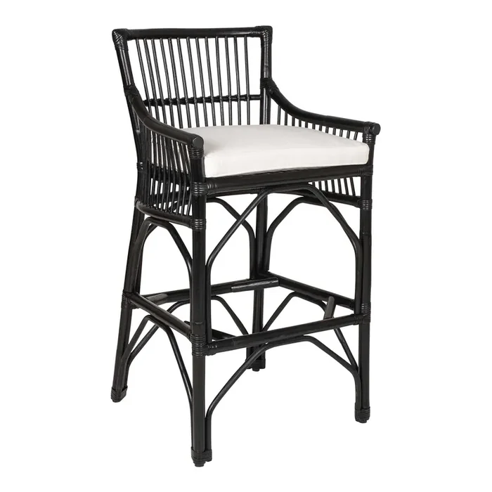 Narbonne Rattan Slat Back Upholstered Barstool