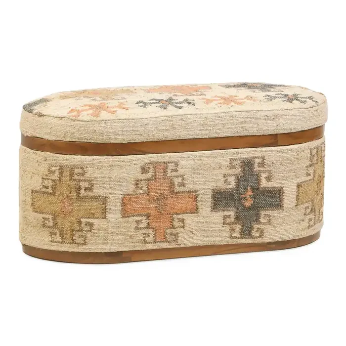 Navagio Oval Multicolor Cotton Upholstered Storage Ottoman