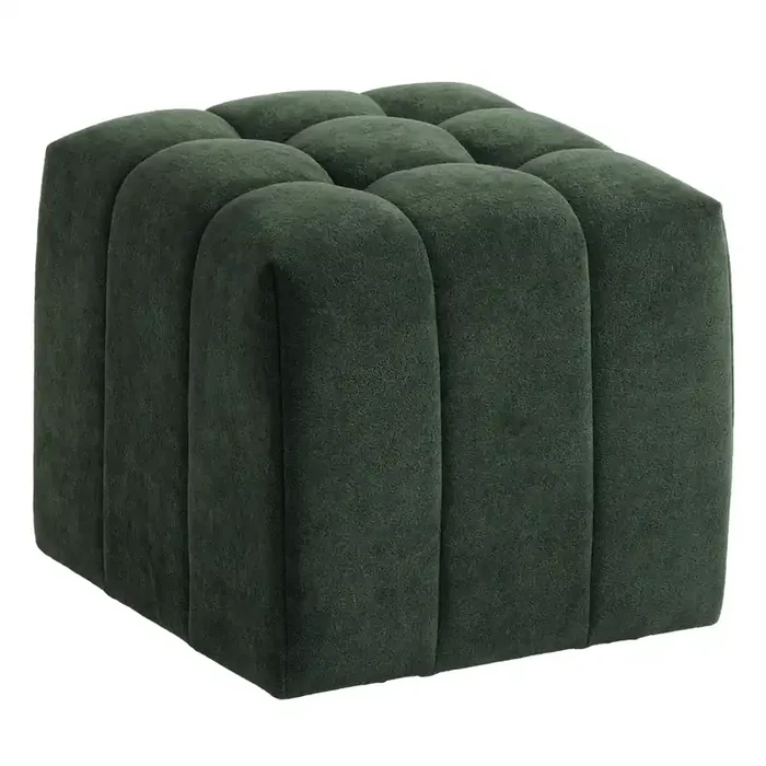Nerissa Green Channel Tufted Cube Upholstered Rolling Ottoman