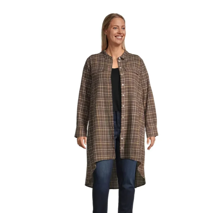 Nico Brown And Ivory Plaid Shirt Dress With Pockets