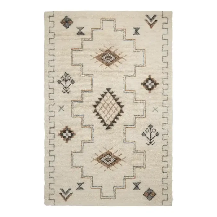 Nolan Ivory and Blue Moroccan Style Tufted Wool Area Rug