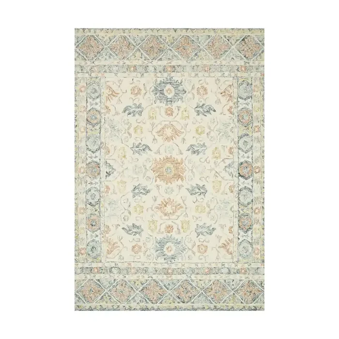 Nora Ivory And Blue Wool Area Rug