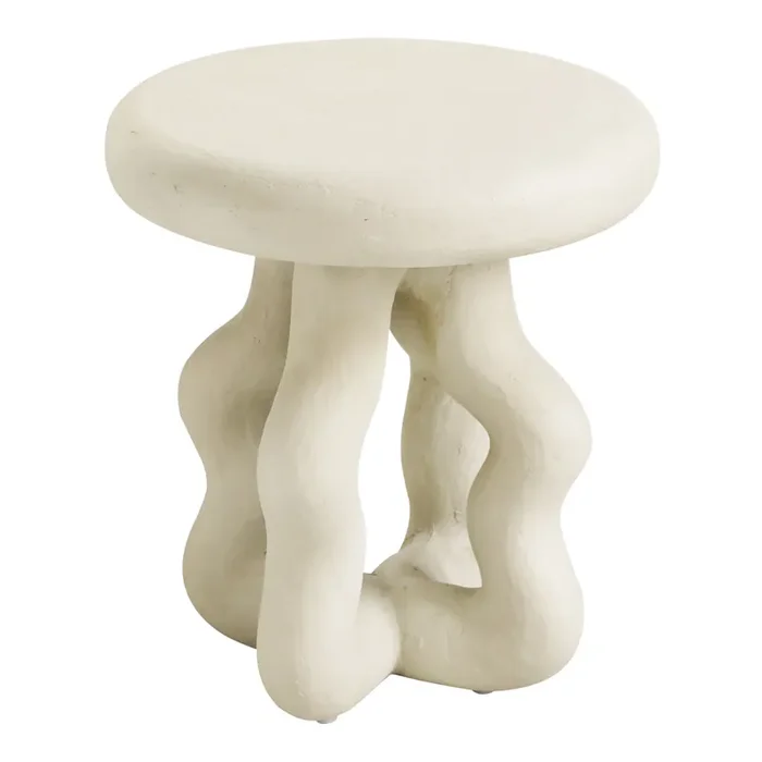 Norsan Round Cream Faux Stone Textured Side Table