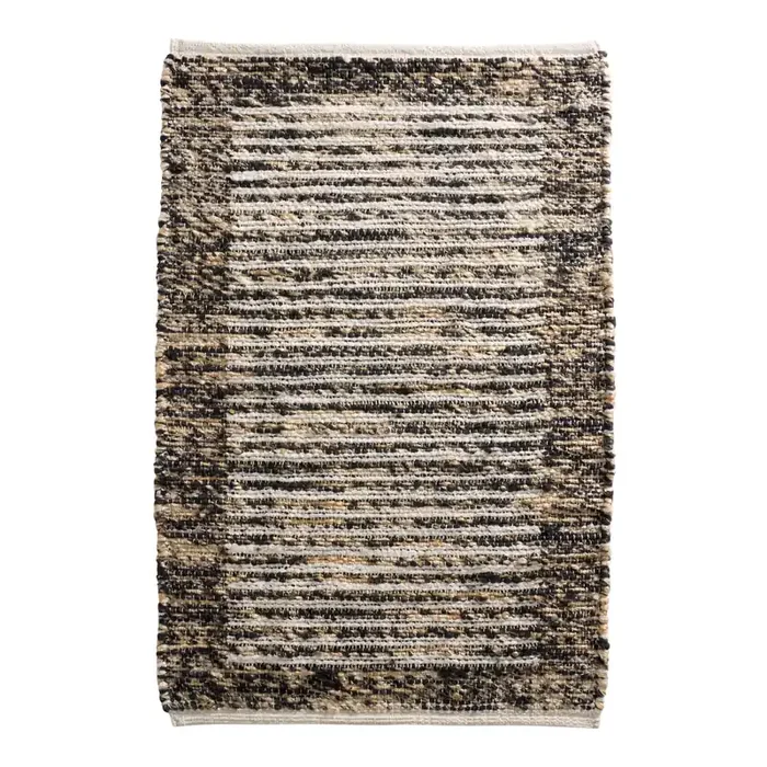 Nui Marled Black and White Stripe Jute and Chenille Area Rug