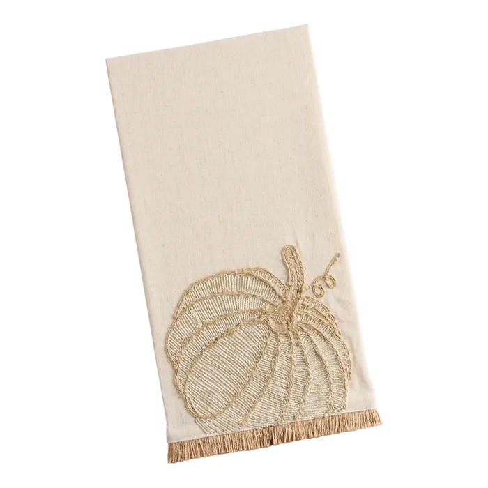 Oatmeal and Sage Embroidered Pumpkin Kitchen Towel
