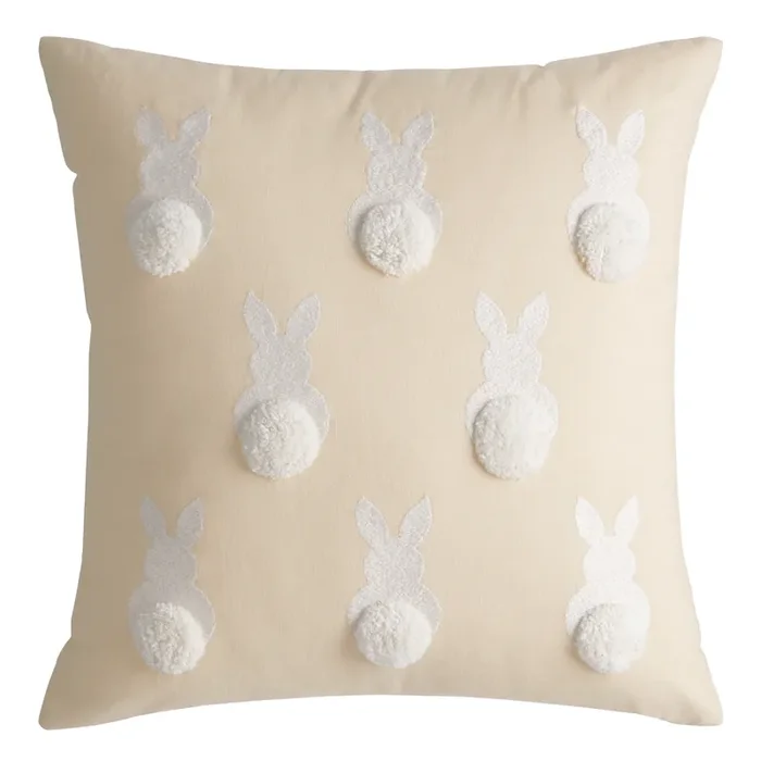 Oatmeal And White Bunny Rabbit Pom Tail Throw Pillow