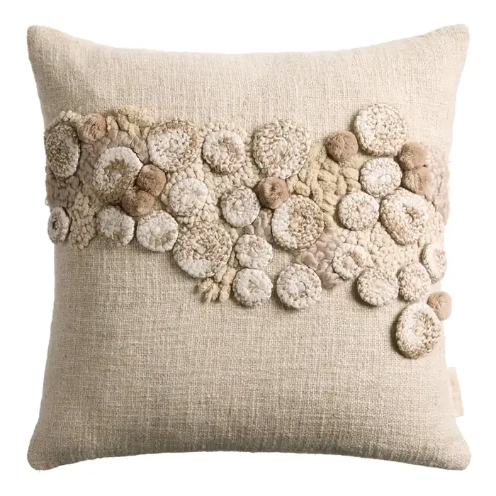 Oatmeal Embroidered Applique Swirl Throw Pillow