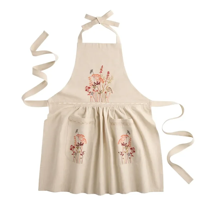 Oatmeal Embroidered Warm Botanical Apron