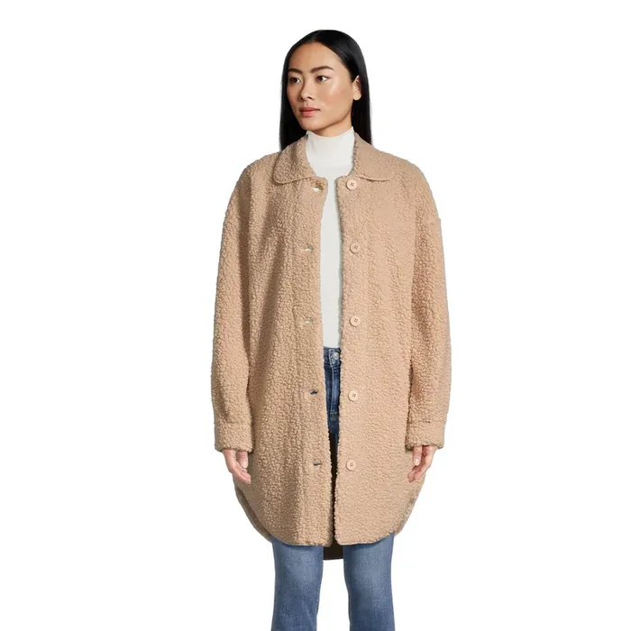 Oatmeal Faux Sherpa Jacket With Pockets