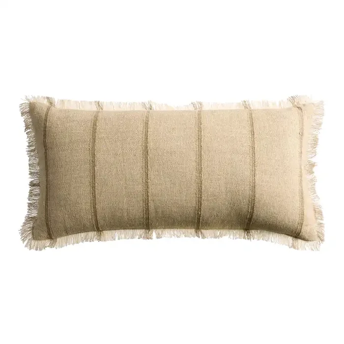 Oatmeal Linen Blend Stripe Lumbar Pillow