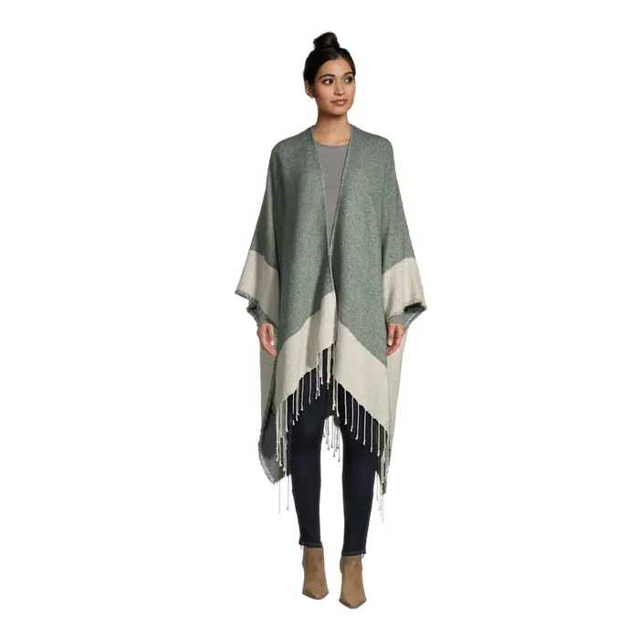 Olive Green and Ivory Color Block Reversible Wrap