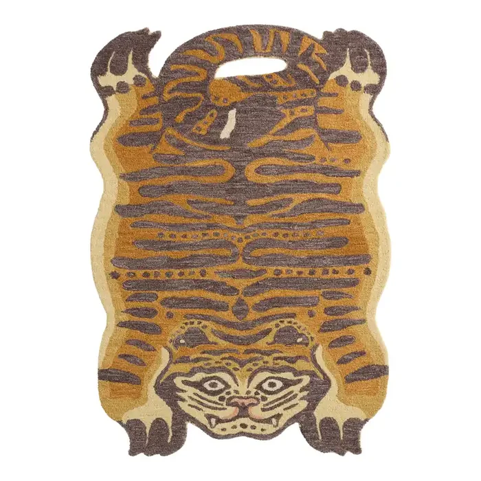 Orange and Black Tiger Shaped Tufted Wool Area Rug