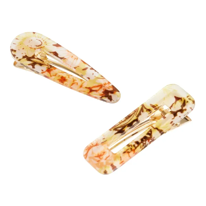 Orange And Brown Floral Print Hair Clips 2 Pack