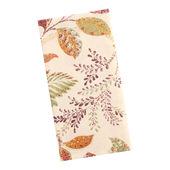 Orange and Maroon Leaf Block Print Kitchen Towel