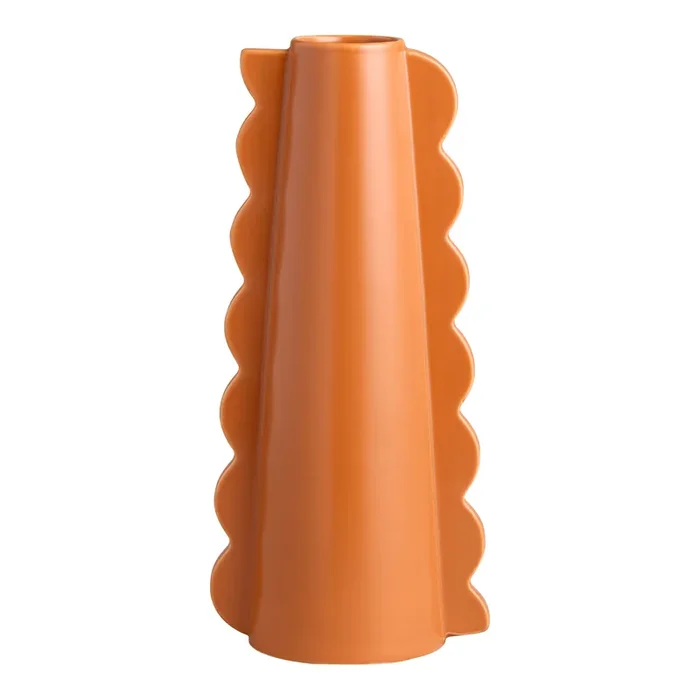 Orange Ceramic Scalloped Edge Vase