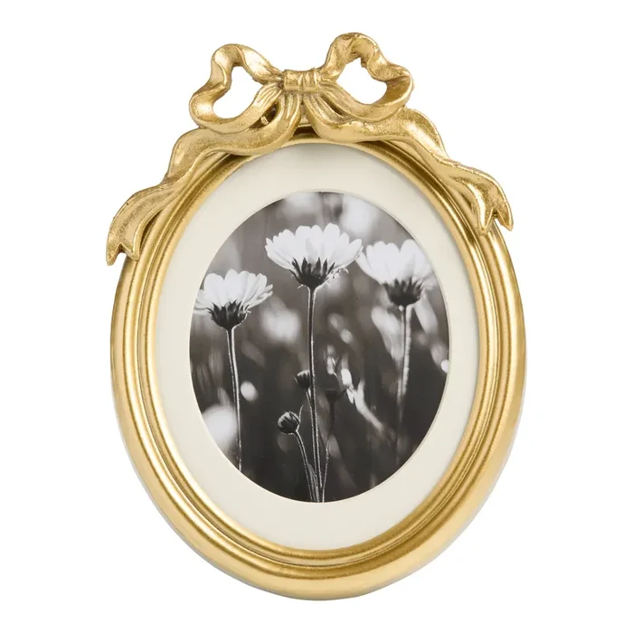 Oval Antique Gold Bow Picture Frame