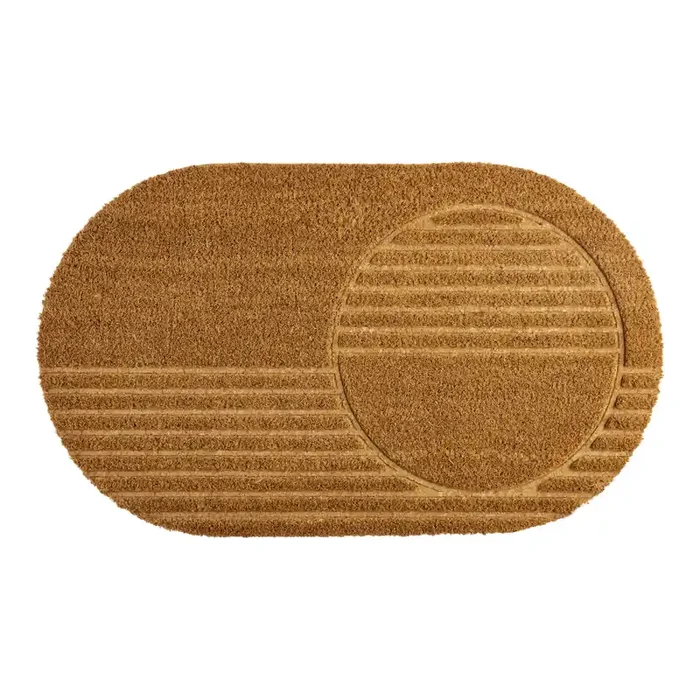Oval Natural Coir Embossed Circle and Stripes Doormat