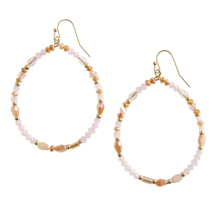 Oval Peach and Blush Iridescent Beaded Drop Earrings