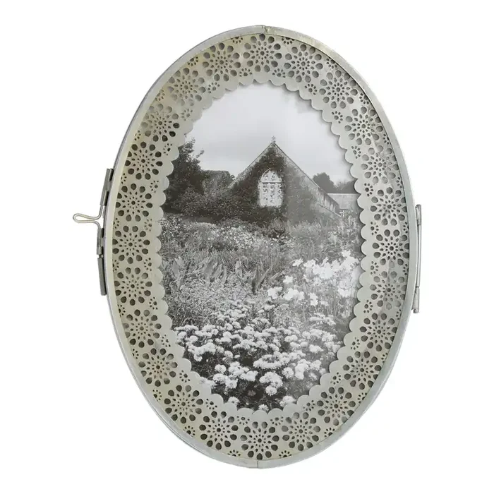Oval Pewter Metal Lace Picture Frame