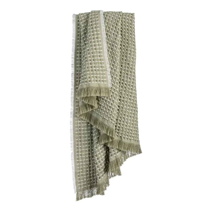 Oversized Sage Green and White Waffle Weave Throw Blanket