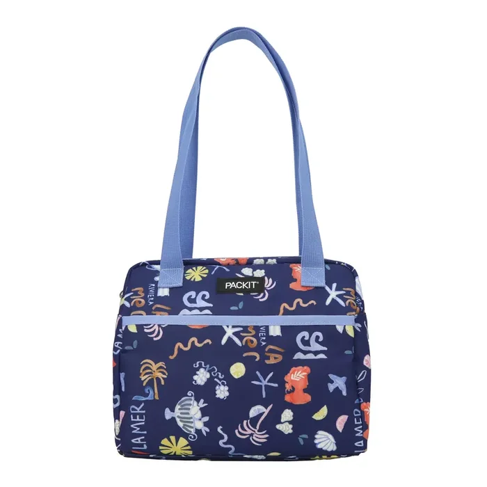 PackIt Blue Seaside Travels Hampton Freezable Lunch Tote Bag