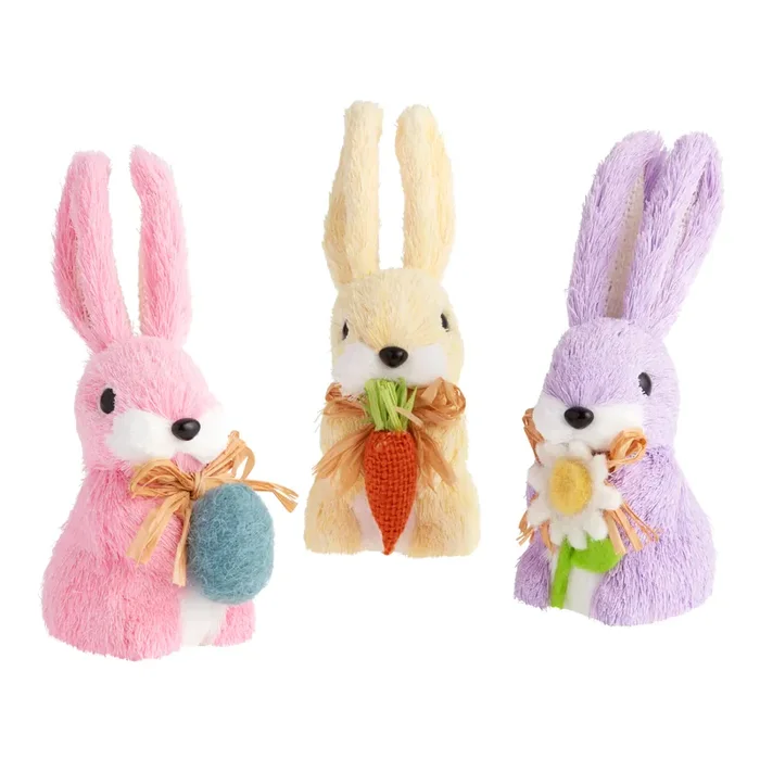 Pastel Natural Fiber Spring Garden Bunnies Set of 3