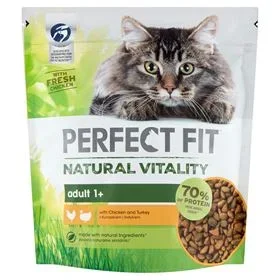 PERFECT FIT NATURAL VITALITY ADULT 1+ FUTTER FÜR ERWACHSENE KATZEN TRUTHAHN/HUHN 650 G 6 STÜCK