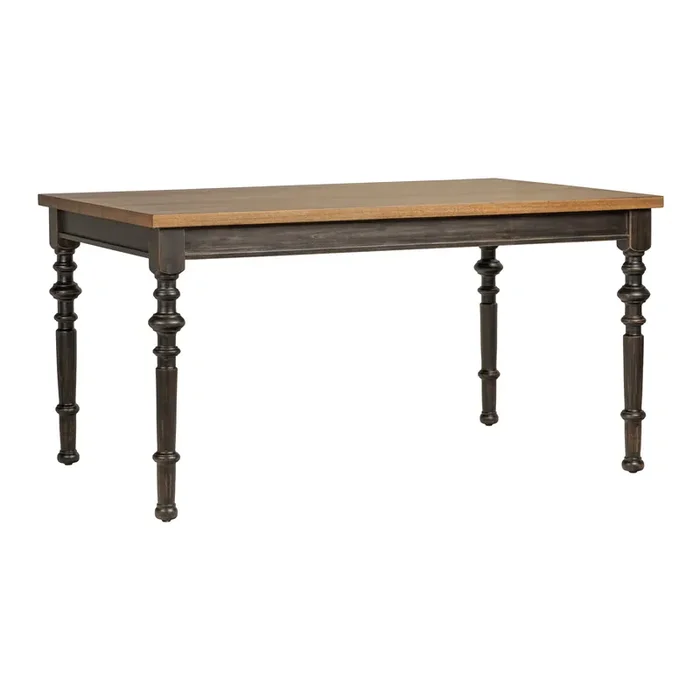 Phoebe Light Walnut and Blackwash Turned Leg Farmhouse Dining Table
