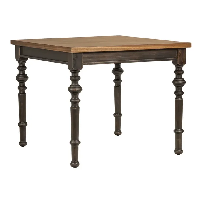 Phoebe Square Light Walnut and Blackwash Turned Leg Farmhouse Dining Table
