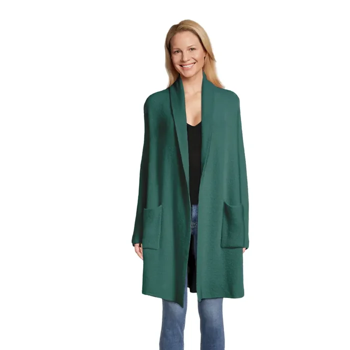 Pine Green Knit Textured Lounge Cardigan with Pockets