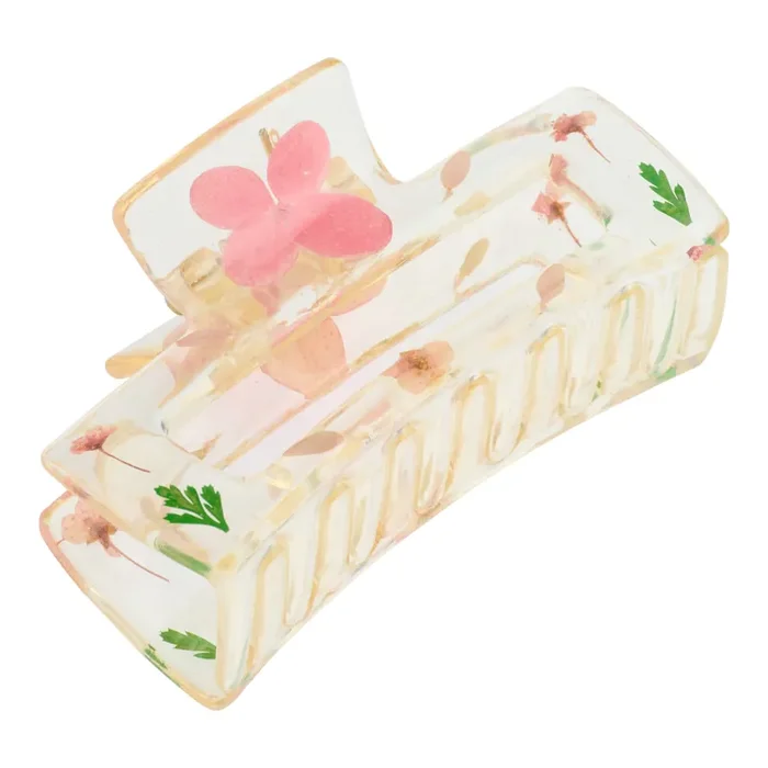 Pink and Green Dried Flower Acrylic Claw Clip