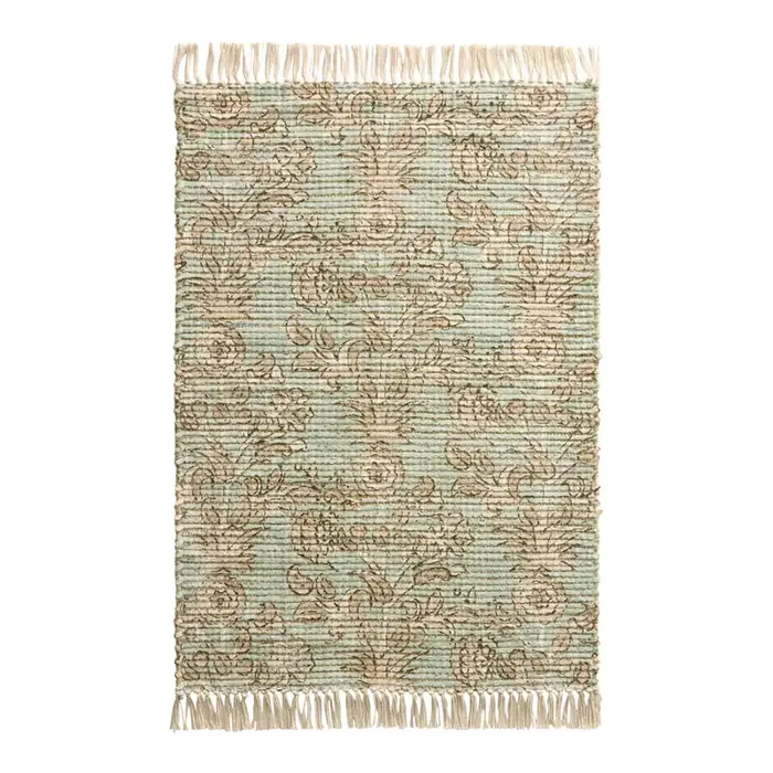 Pisa Aqua and Gray Floral Handwoven Jute Area Rug