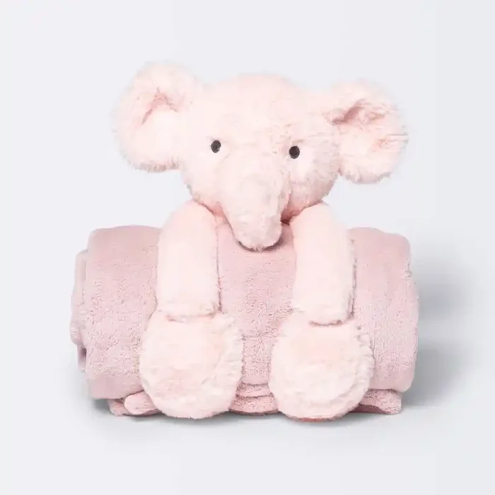 Plush Blanket with Soft Toy – Cloud Island™ Pink Elephant