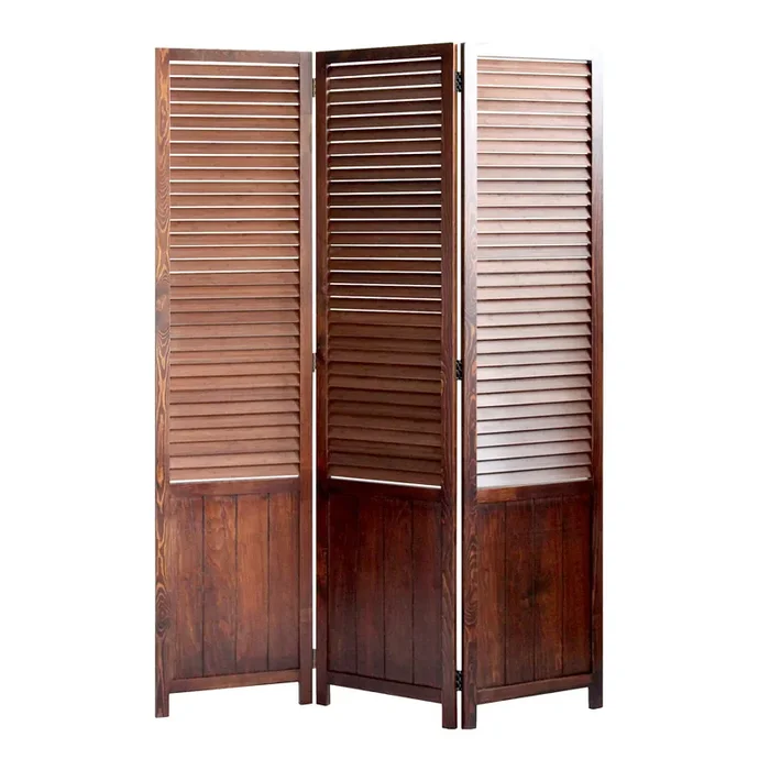 Pogani Espresso Wood and Bamboo 3 Panel Folding Screen