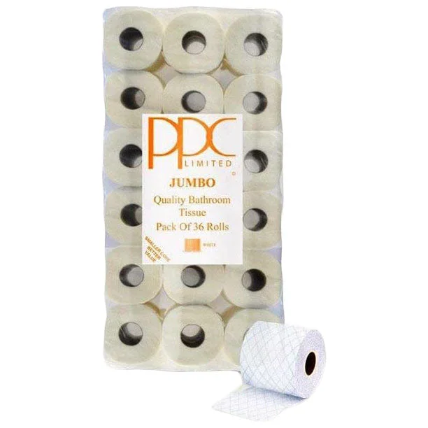 PPC Jumbo White Quality Toilet Paper 36 Roll Value Pack