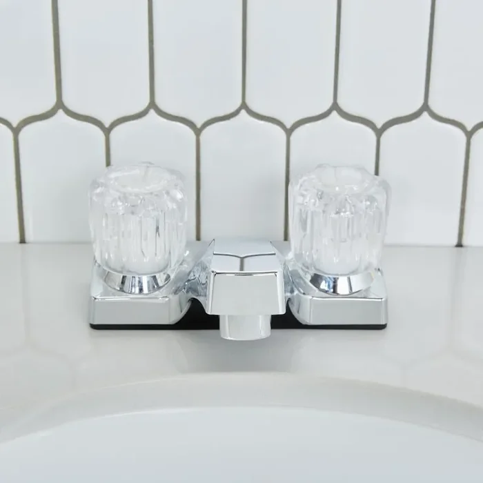 Project Source Chrome 4-in centerset 2-handle WaterSense Low-arc Commercial/Residential Handle Bathroom Sink Faucet