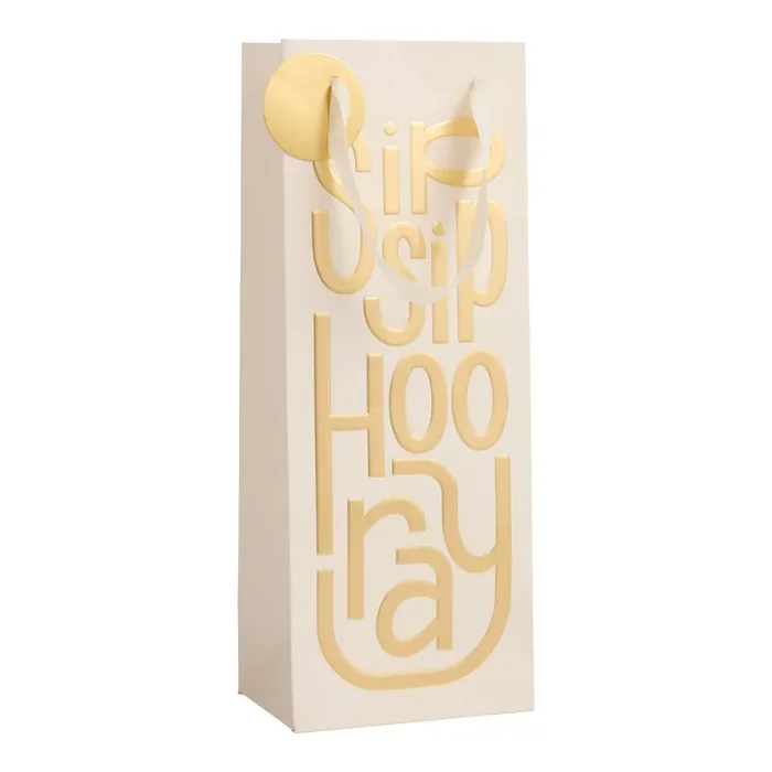 Punch Studio Ivory and Gold Sip Sip Hooray Wine Bag