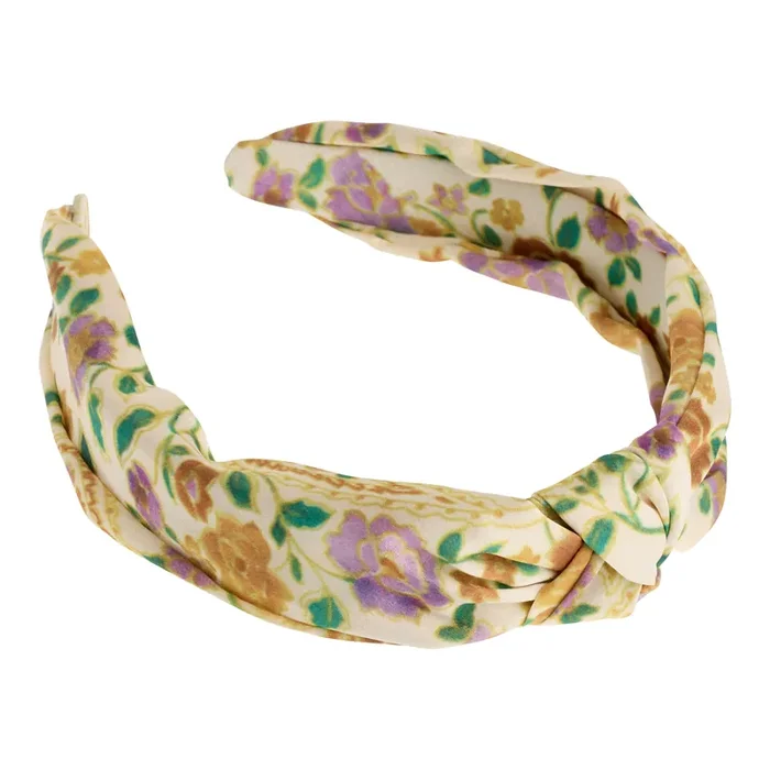 Purple and Green Floral Satin Knotted Headband