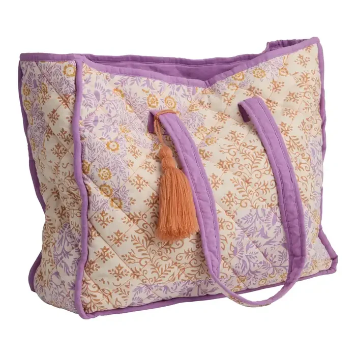 Purple and Yellow Quilted Floral and Geo Tote Bag