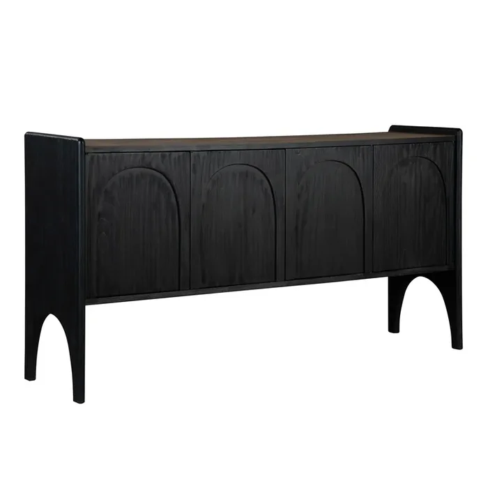 Quentin Matte Black Reclaimed Pine Wood Arch Leg Sideboard