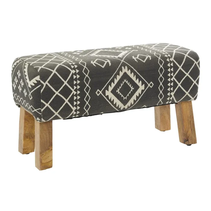 Quinlan Black and White Geometric Upholstered Bench