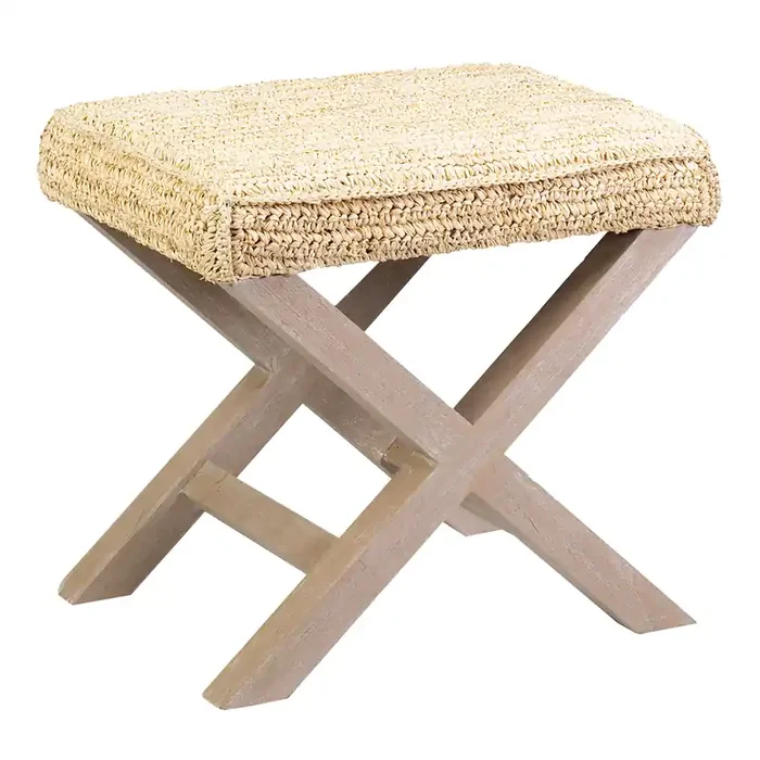 Raffia and Wood Dalilah Accent Stool