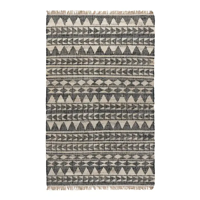Rancho Black Geo Stripe Flatweave Jute Area Rug