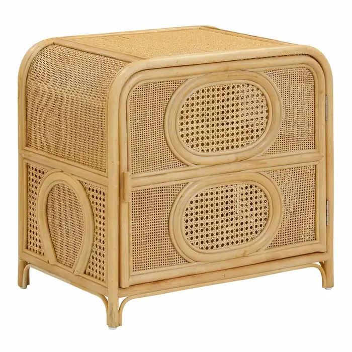 Ranzi Natural Rattan and Cane Nightstand with Shelf