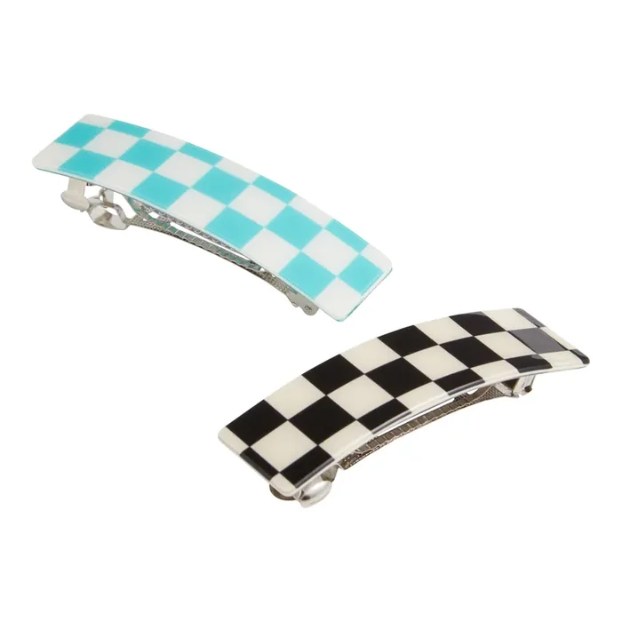 Rectangular Checkered Hair Clip 2 Pack