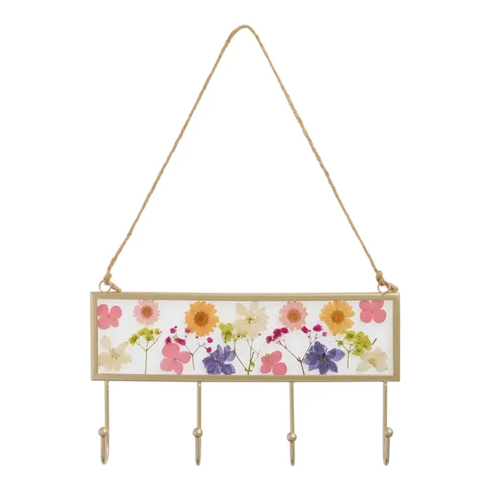 Rectangular Pressed Flower and Metal Wall Jewelry Holder